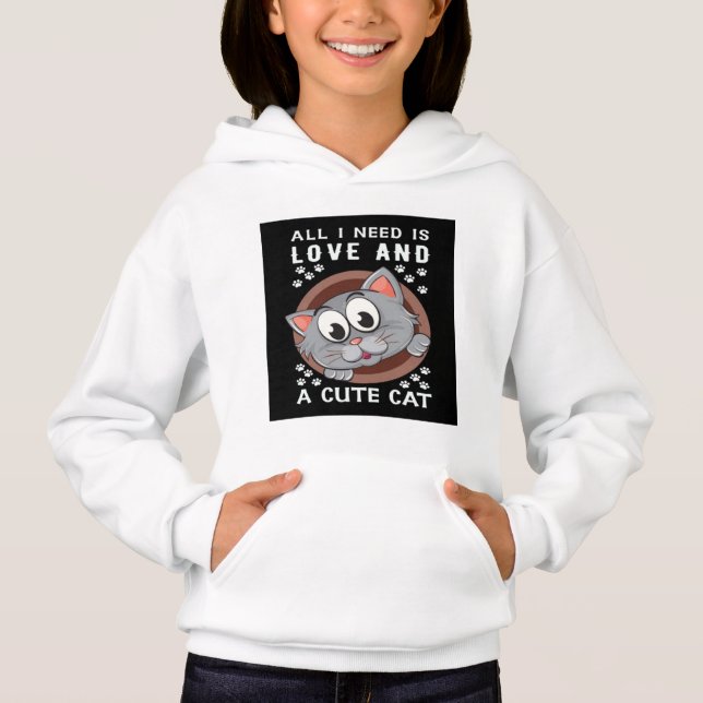 Cute Cat cartoon Girls Pullover Hoodies  (Front)