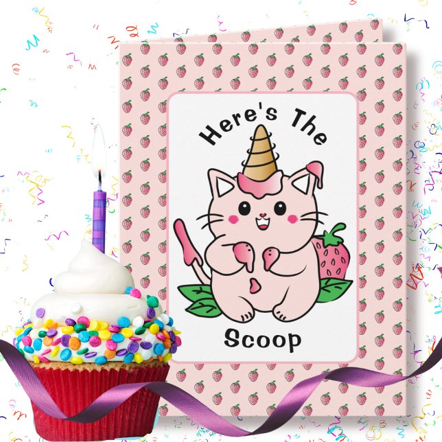 Cute Cat Cartoon Ice Cream Sweet Modern Birthday Card (Creator Uploaded)