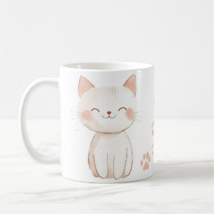Cute Cat Cartoon Mug with Paw Prints – Adorable