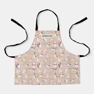 Cute Cat Cartoon Print with Custom Name Kids Apron
