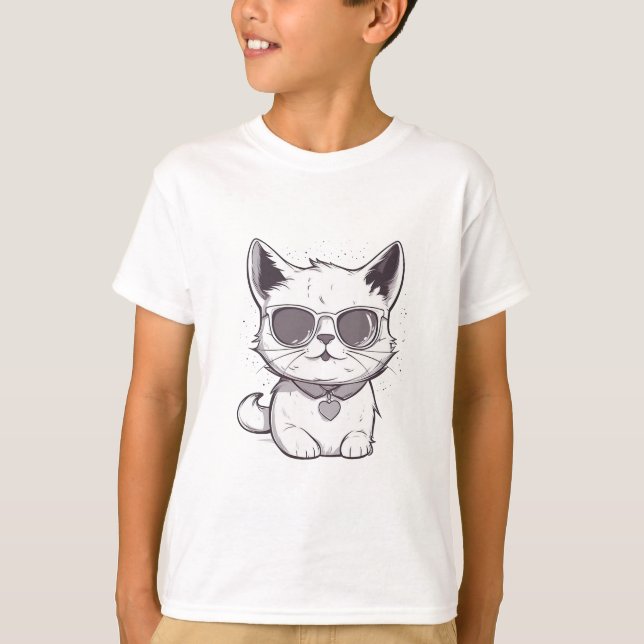Cute Cat Cartoon T-Shirt (Front)
