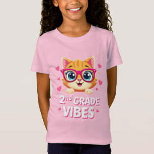 Cute Cat Cartoon with Glasses - 2nd Grade Vibes T-Shirt
