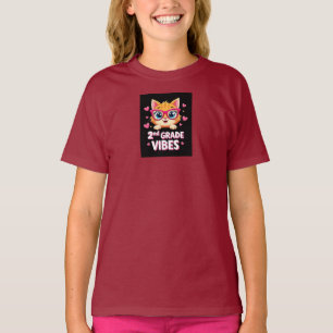Cute Cat Cartoon with Glasses - 2nd Grade Vibes T-Shirt