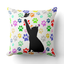 Cute Cat Chasing a butterfly On a Cute Paw Pattern