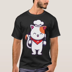 Cute Cat Chef Holding Fork And Spoon T-Shirt