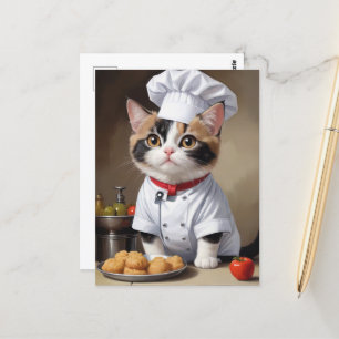 Cute Cat Chef with Pasta Funny Cooking Postcard