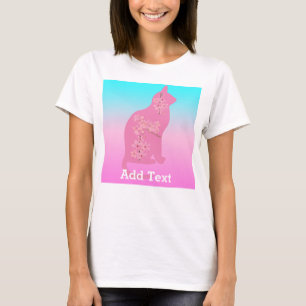 Cute Cat Cherry blossom Flower Sakura  T-Shirt