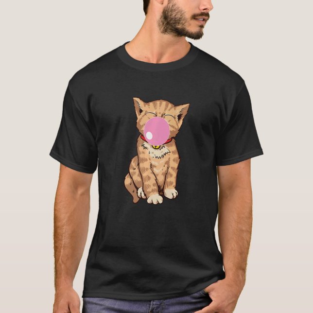 Cute Cat Chews Gum Bubble Bubble Gum Cat T-Shirt (Front)