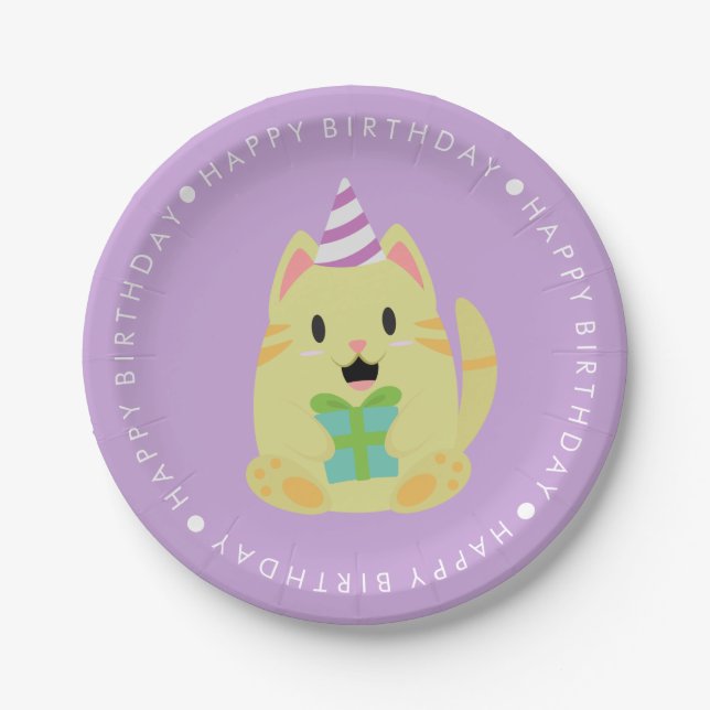 Cute Cat Children's Birthday Party Paper Plate (Front)