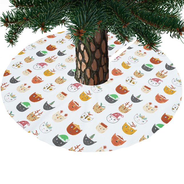 Cute Cat Christmas Brushed Polyester Tree Skirt (Fun Christmas kitty cat pattern tree skirt)