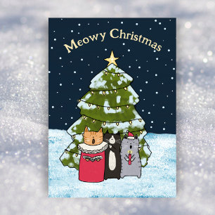Cute Cat Christmas Carol Singers Flat Non-Photo Holiday Card