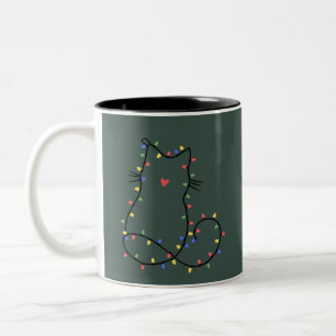 Cute Cat Christmas Cat Mum Funny Xmas Cat Lover Two-Tone Coffee Mug