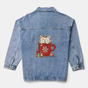 Cute Cat Christmas Chocolate Coffee   Denim Jacket