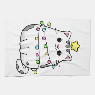 Cute Cat Christmas design Tea Towel