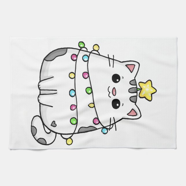 Cute Cat Christmas design  Tea Towel (Horizontal)