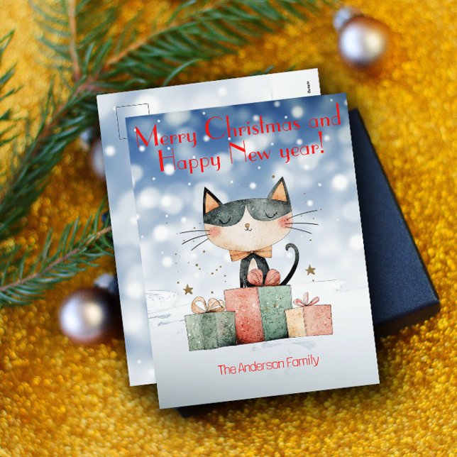 Cute cat christmas gift Holiday Postcard (Creator Uploaded)