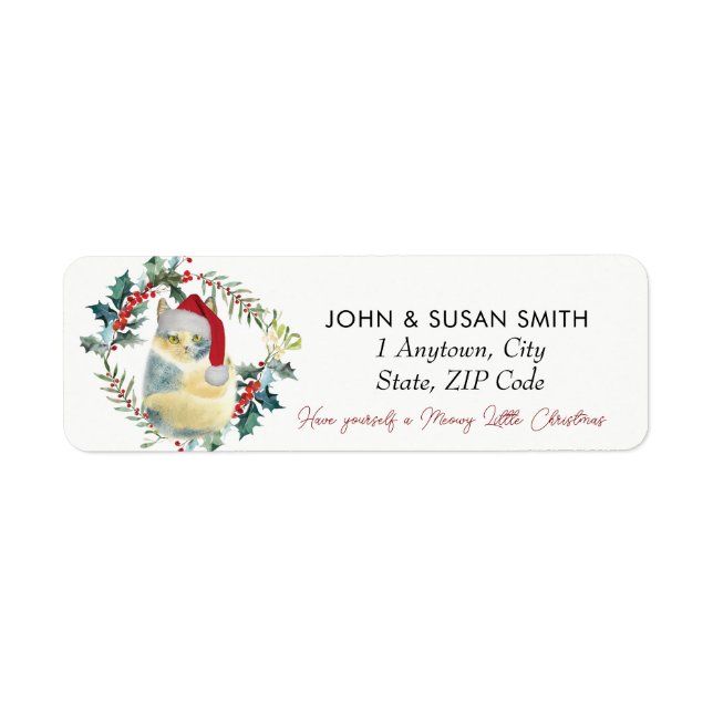 cute cat Christmas holiday return address labels (Front)