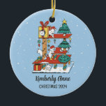 Cute Cat Christmas Kitten Snowy Winter Holiday Ceramic Tree Decoration<br><div class="desc">Cute cartoon animal ornament for kids and children. Perfect for first Christmas celebration with family. You can customise the text for any occasion.</div>