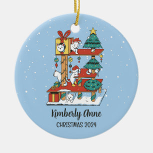 Cute Cat Christmas Kitten Snowy Winter Holiday Ceramic Tree Decoration