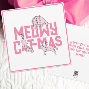 Cute Cat Christmas Light Pink Holiday Card