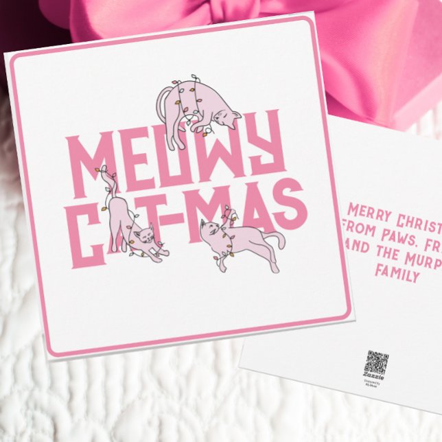 Cute Cat Christmas Light Pink Holiday Card (Creator Uploaded)