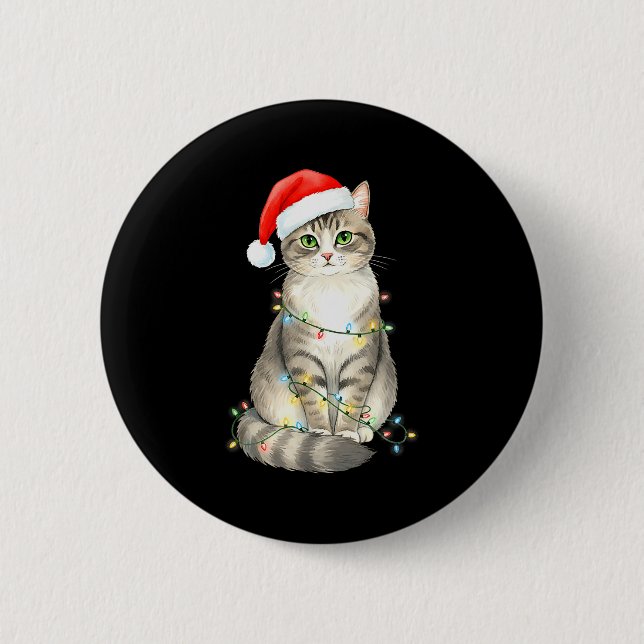 Cute Cat Christmas Lights Santa Hat Snow Holiday A 6 Cm Round Badge (Front)