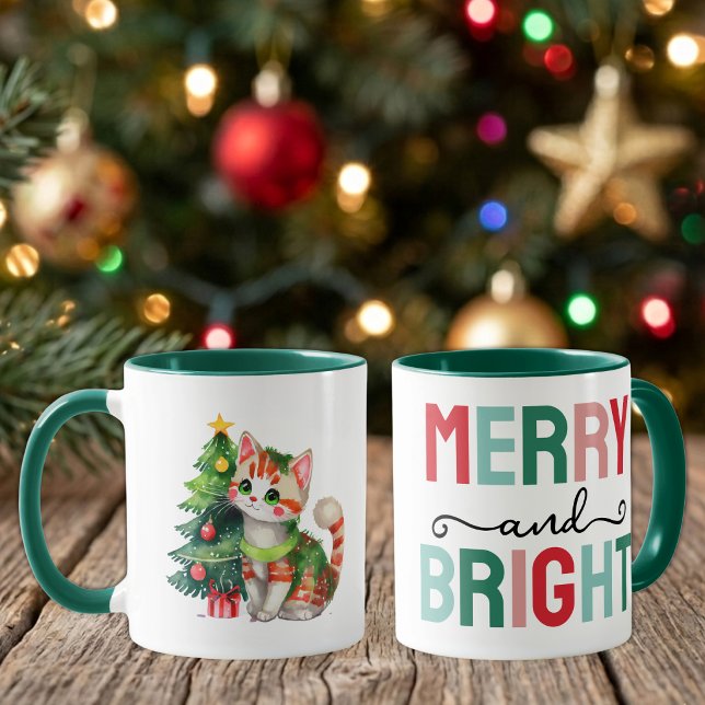 Cute cat christmas merry and bright mug (Creator Uploaded)