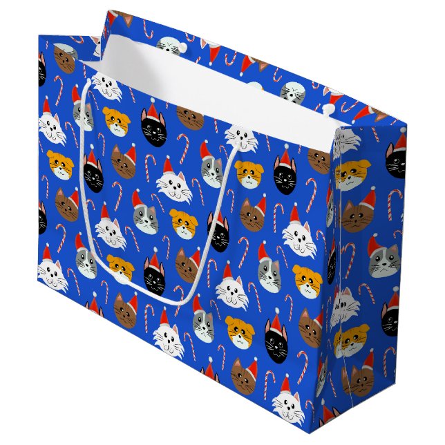 Cute Cat Christmas Patterned Large Gift Bag (Front Angled)