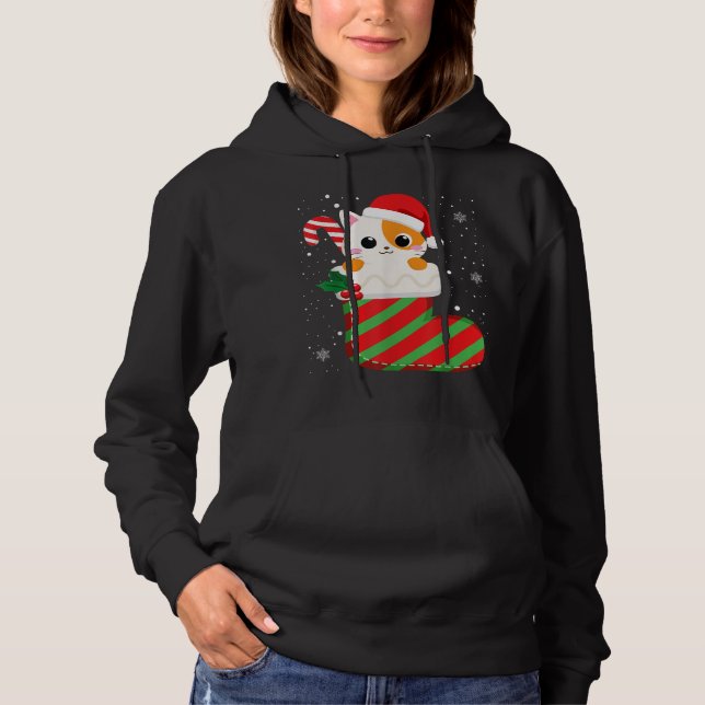 Cute Cat Christmas Sock Candy Cane Xmas Kittens Lo Hoodie (Front)