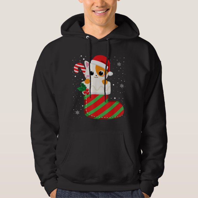 Cute Cat Christmas Sock Candy Cane Xmas Kittens Lo Hoodie (Front)