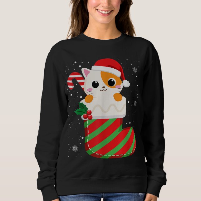 Cute Cat Christmas Sock Candy Cane Xmas Kittens Lo Sweatshirt (Front)