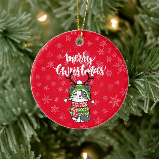 Cute Cat Christmas Stocking stuffers Galore Ceramic Tree Decoration (Tree)