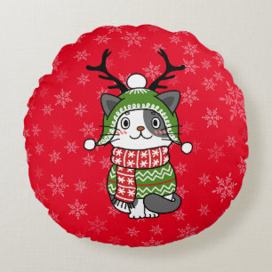 Cute Cat Christmas Stocking stuffers Galore Round Cushion