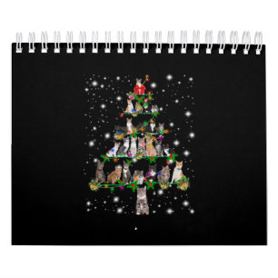 Cute Cat Christmas Tree Covered By Flashlight Calendar