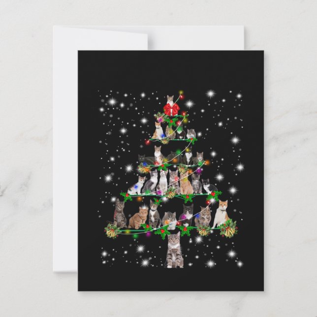 Cute Cat Christmas Tree Covered By Flashlight Thank You Card (Front)