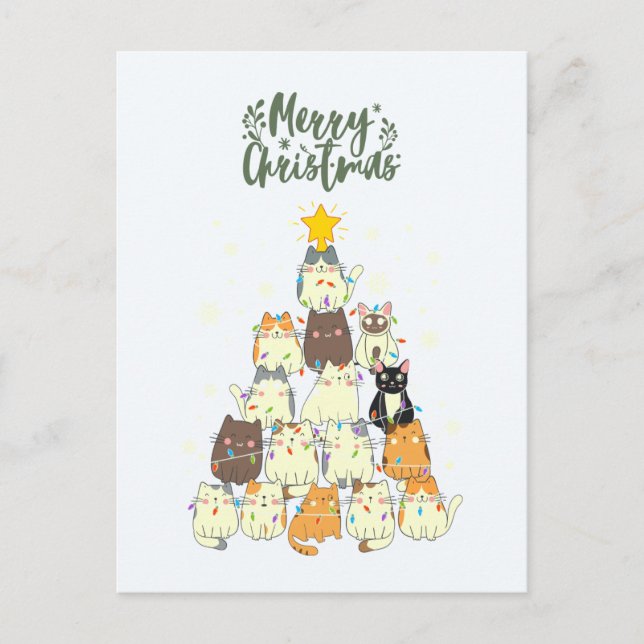 Cute Cat Christmas Tree  Holiday Postcard (Front)