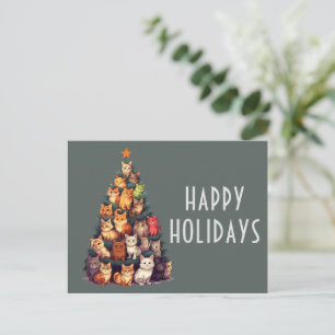 Cute Cat Christmas Tree Holiday Postcard