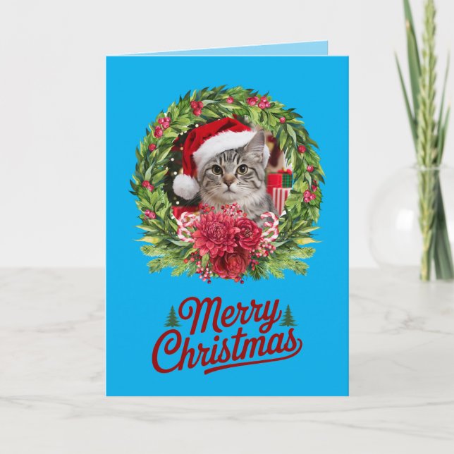 Cute Cat Christmas Wreath Card (Front)