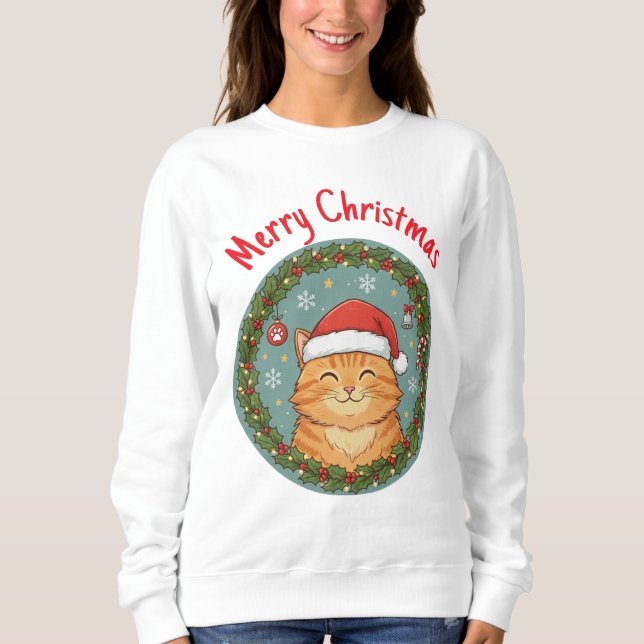 Cute Cat Christmas Wreath  Sweatshirt (Front)