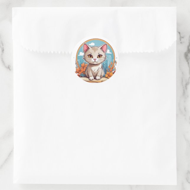 cute cat classic round sticker (Bag)