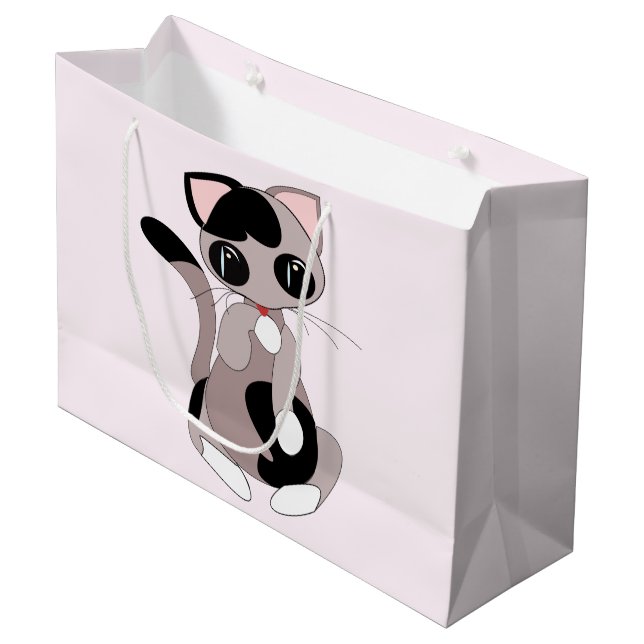 Cute Cat Cleaning Pink Gift Bag - Customisable (Front Angled)