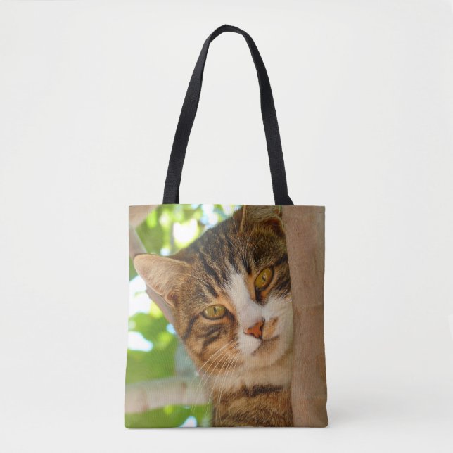 Cute Cat Climbing a Tree Tote Bag (Front)