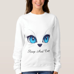 Cute Cat Close Up Blue Eyes Kitty Illustratio Sweatshirt