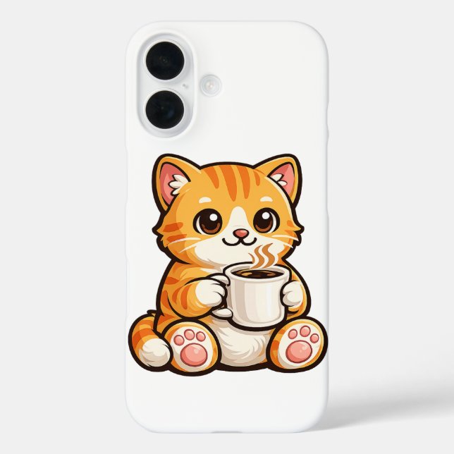 Cute Cat Coffee – Cozy Orange Cat Drinking Coffee  Case-Mate iPhone Case (Back)