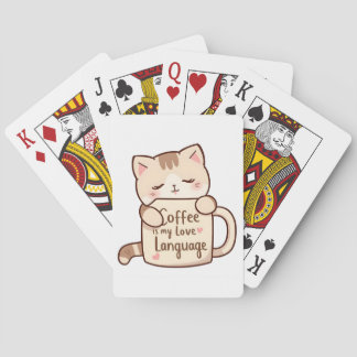 Cute Cat Coffee Love Language Playing Cards