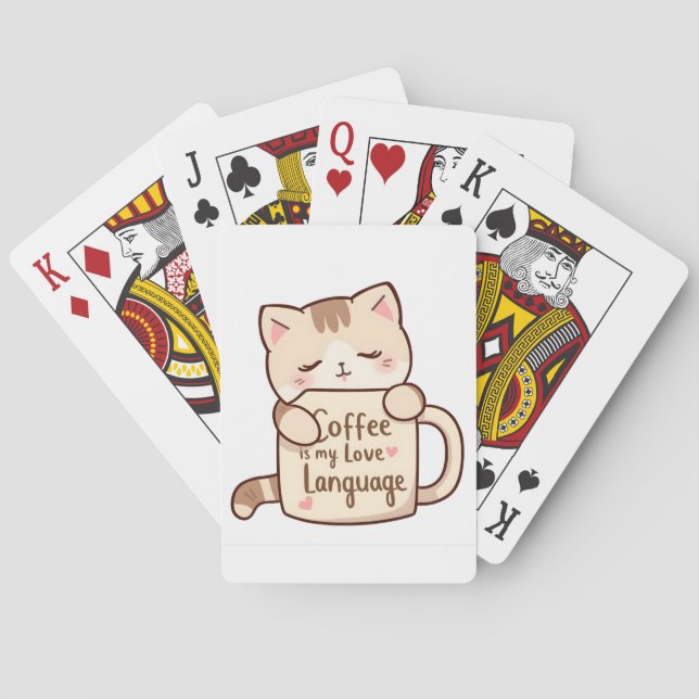 Cute Cat Coffee Love Language Playing Cards (Back)