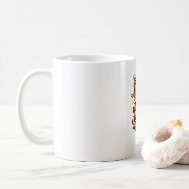 Cute Cat Coffee Lover Kawaii Design - Powered by C Mug (With Donut)