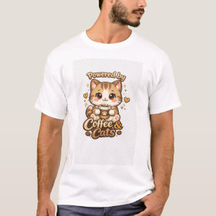 Cute Cat Coffee Lover Kawaii Design - Powered by C T-Shirt