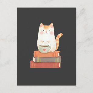 Cute Cat & Coffee Mug For Book Lovers Postcard