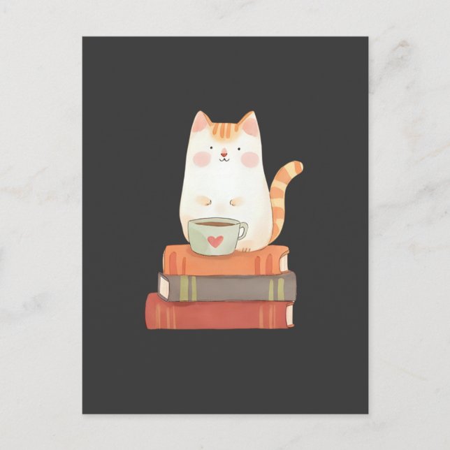 Cute Cat & Coffee Mug For Book Lovers Postcard (Front)